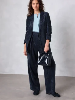 Bleu marine - Pantalon large en velours côtelé