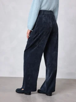 Bleu marine - Pantalon large en velours côtelé