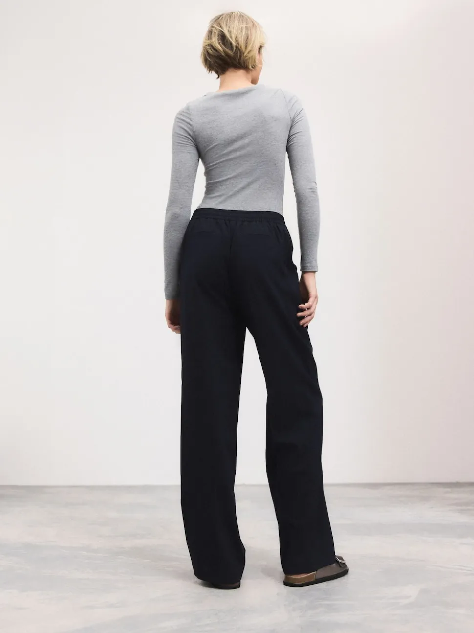 Bleu marine - Pantalons Amples habillés en laine
