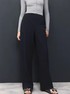 Bleu marine - Pantalons Amples habillés en laine