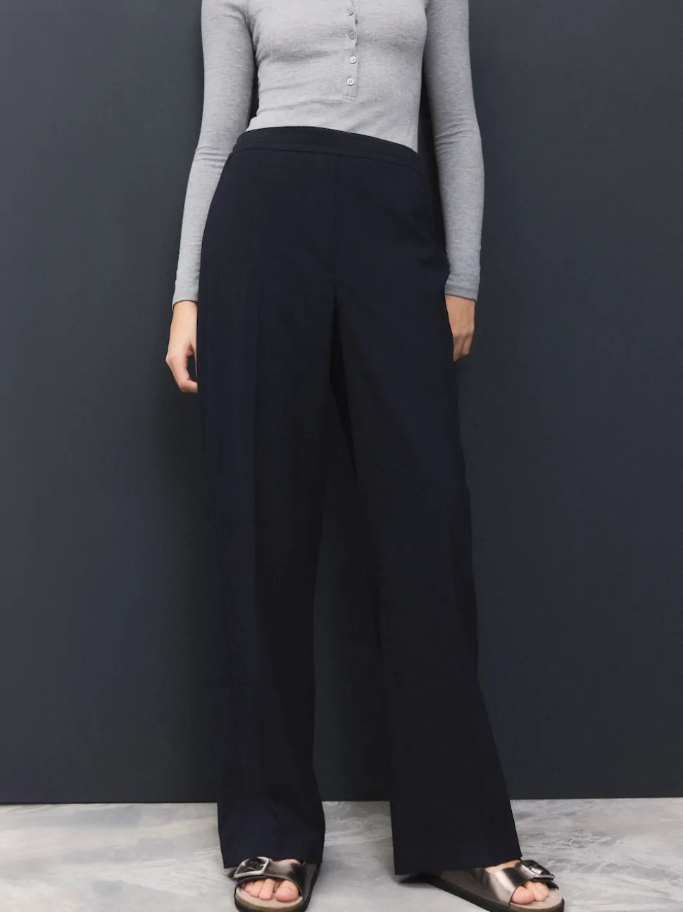 Bleu marine - Pantalons Amples habillés en laine
