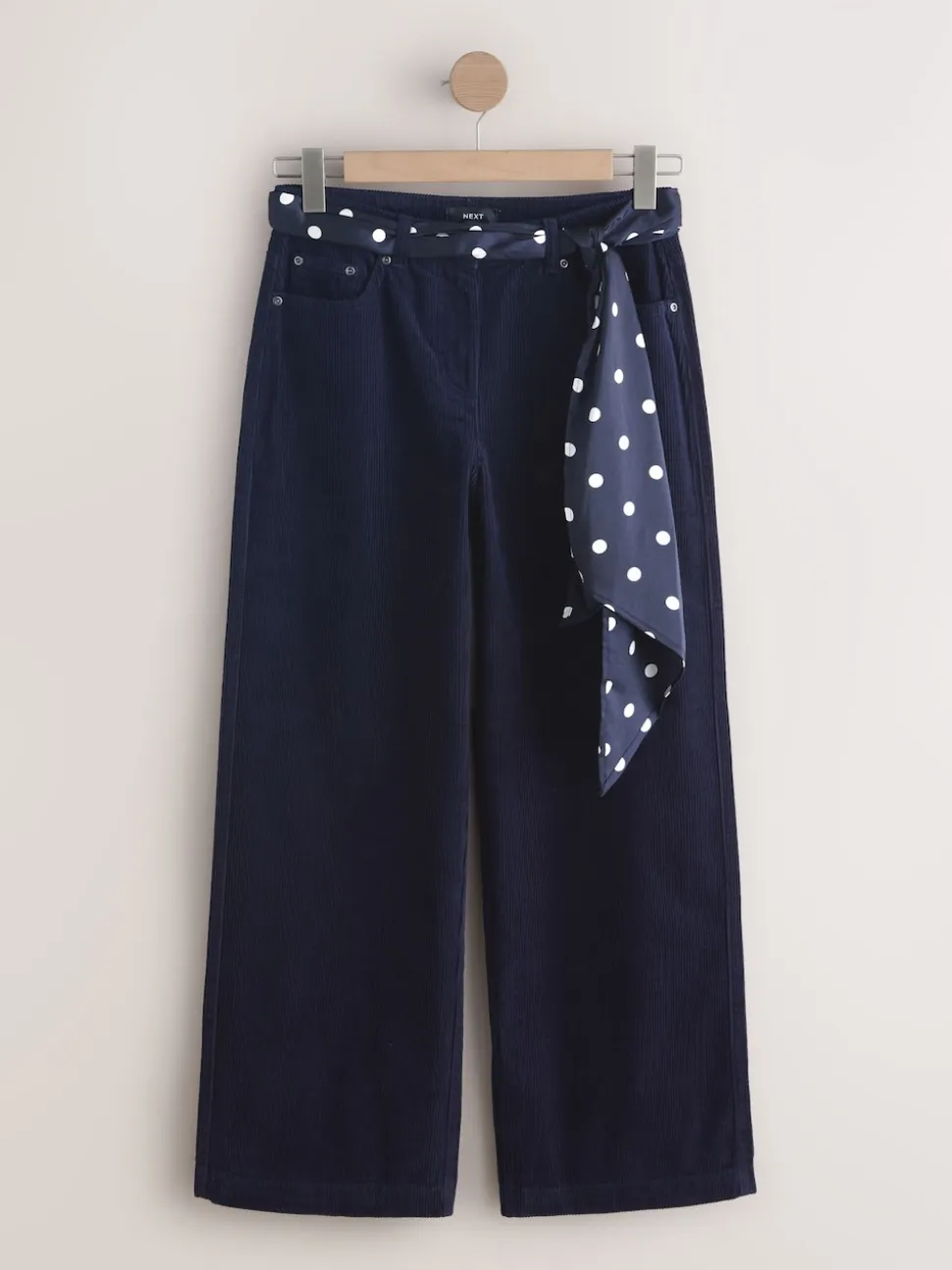 Bleu marine - Pantalons en velours côtelé à jambe large avec écharpe