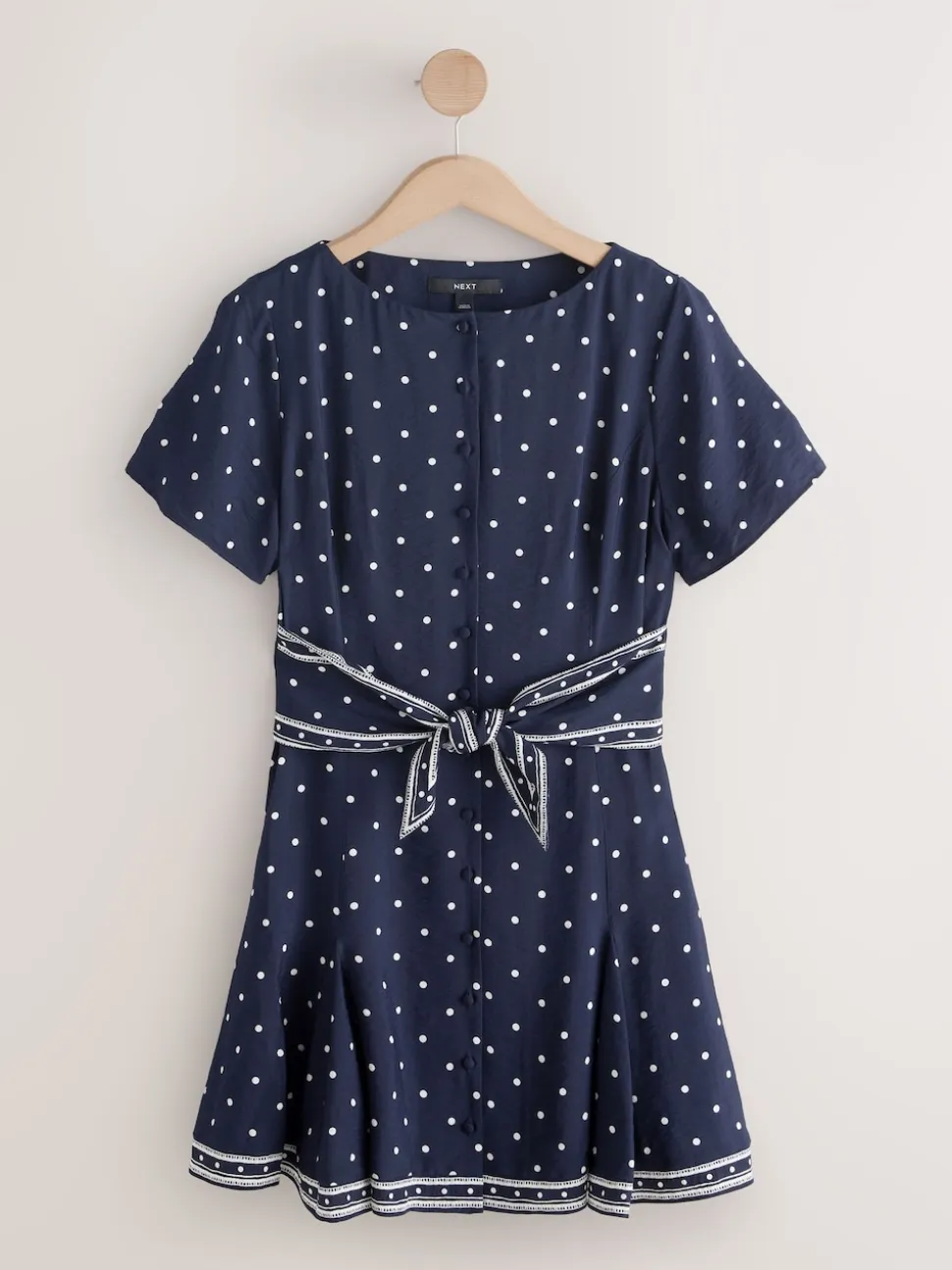 Bleu marine à poi - Robe mini-robe à taille nouée