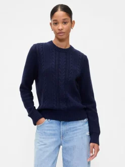 Bleu marine - Pull Gap en maille torsadée de coton