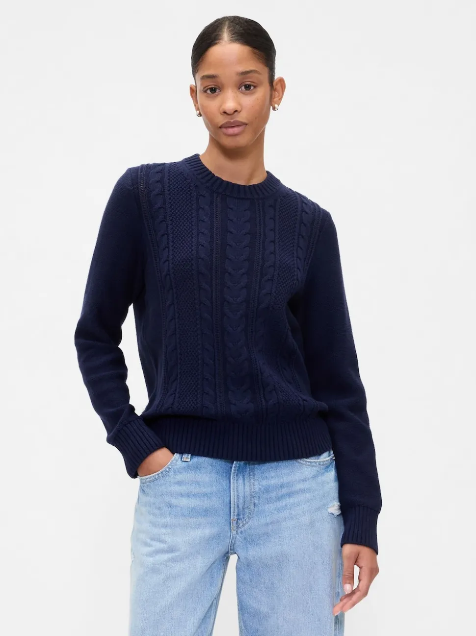 Bleu marine - Pull Gap en maille torsadée de coton