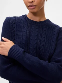 Bleu marine - Pull Gap en maille torsadée de coton