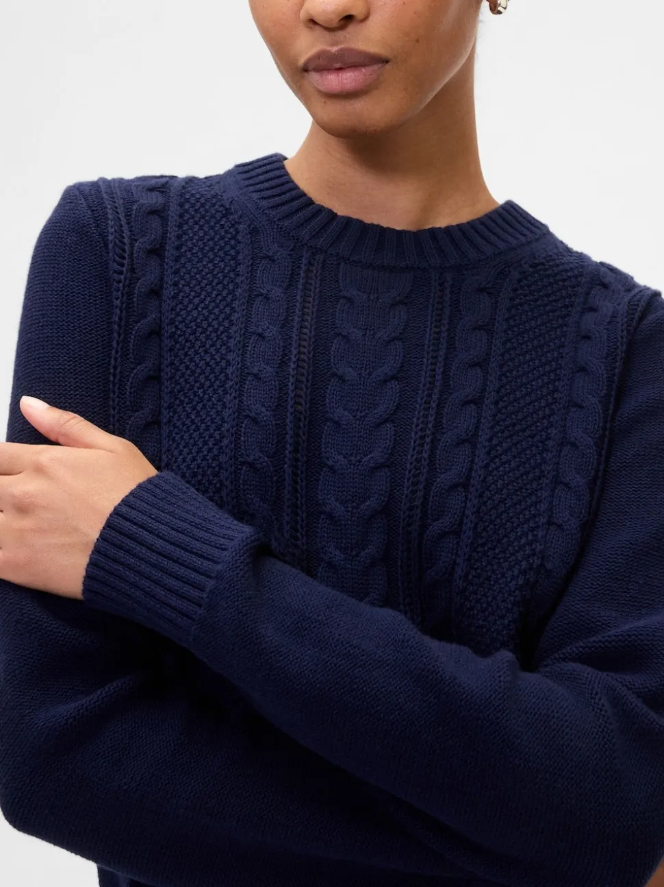 Bleu marine - Pull Gap en maille torsadée de coton