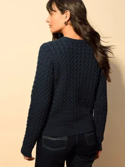 Bleu marine - Pulls en maille à l’ancre en Blend de Coton avec détail en corde