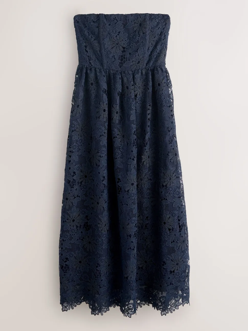 Bleu marine - Robe Bandeau mi-longue en dentelle