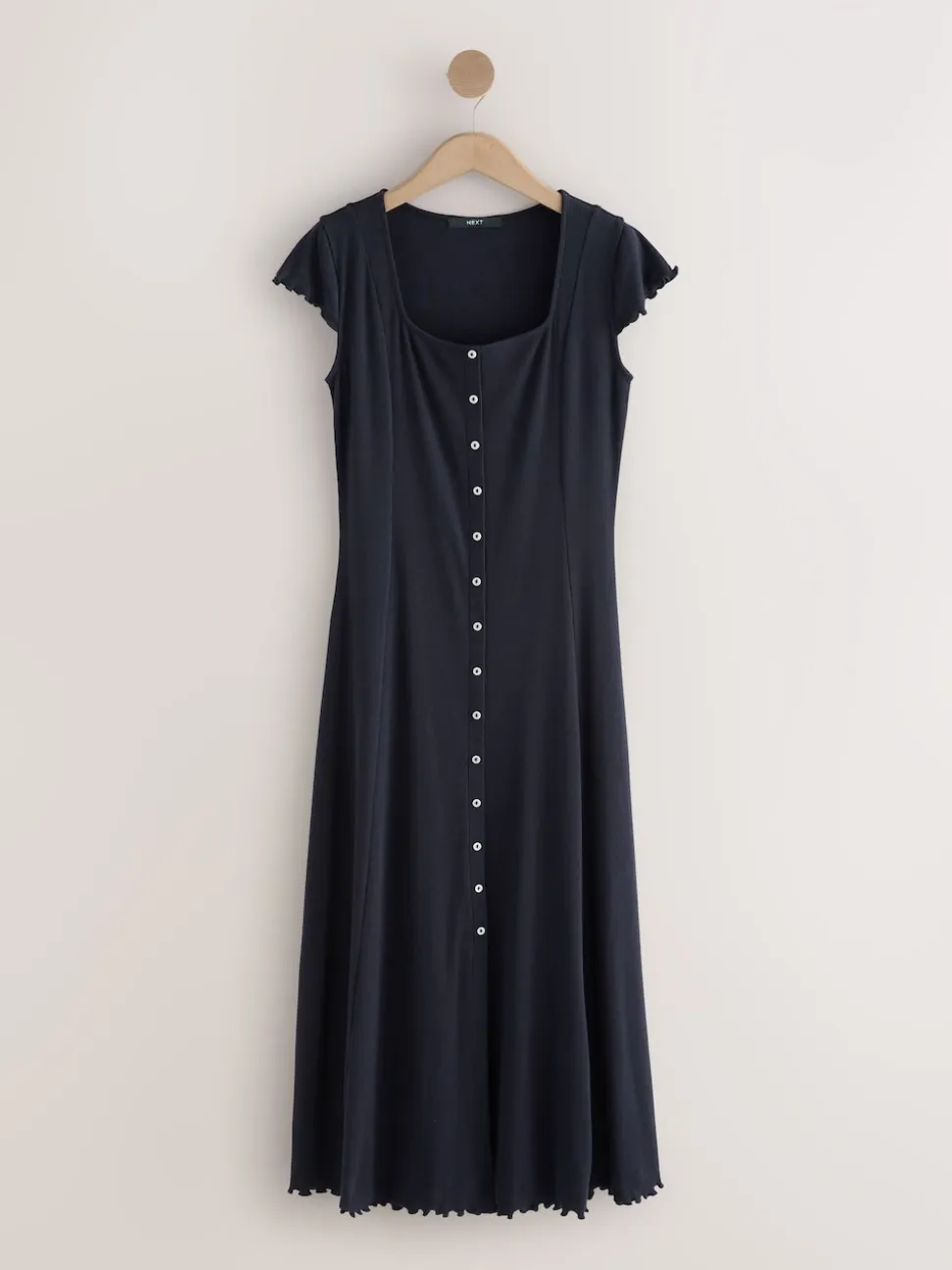 Bleu marine - Robe longue boutonnée en jersey à manches courtes
