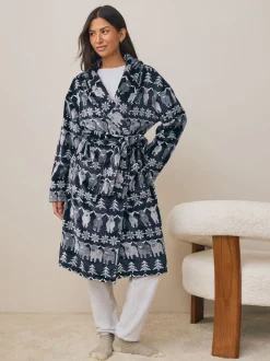 Bleu marine - Robes de chambre de Noël Hamish The Highland Cow à Motif Fair Isle assorties