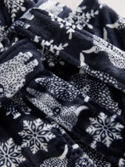 Bleu marine - Robes de chambre de Noël Hamish The Highland Cow à Motif Fair Isle assorties
