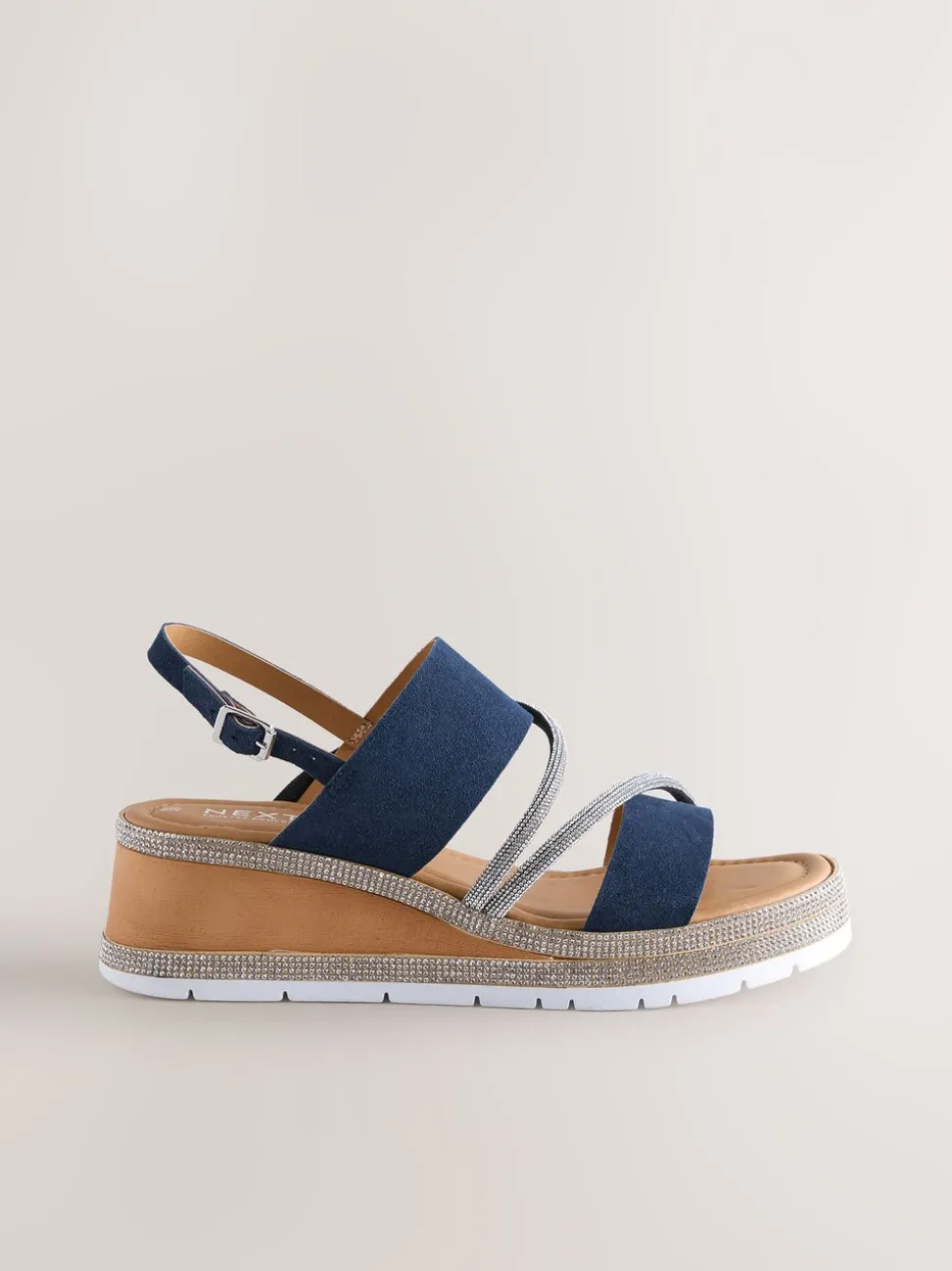 Bleu marine - Sandales compensées de sport à bride arrière en cuir