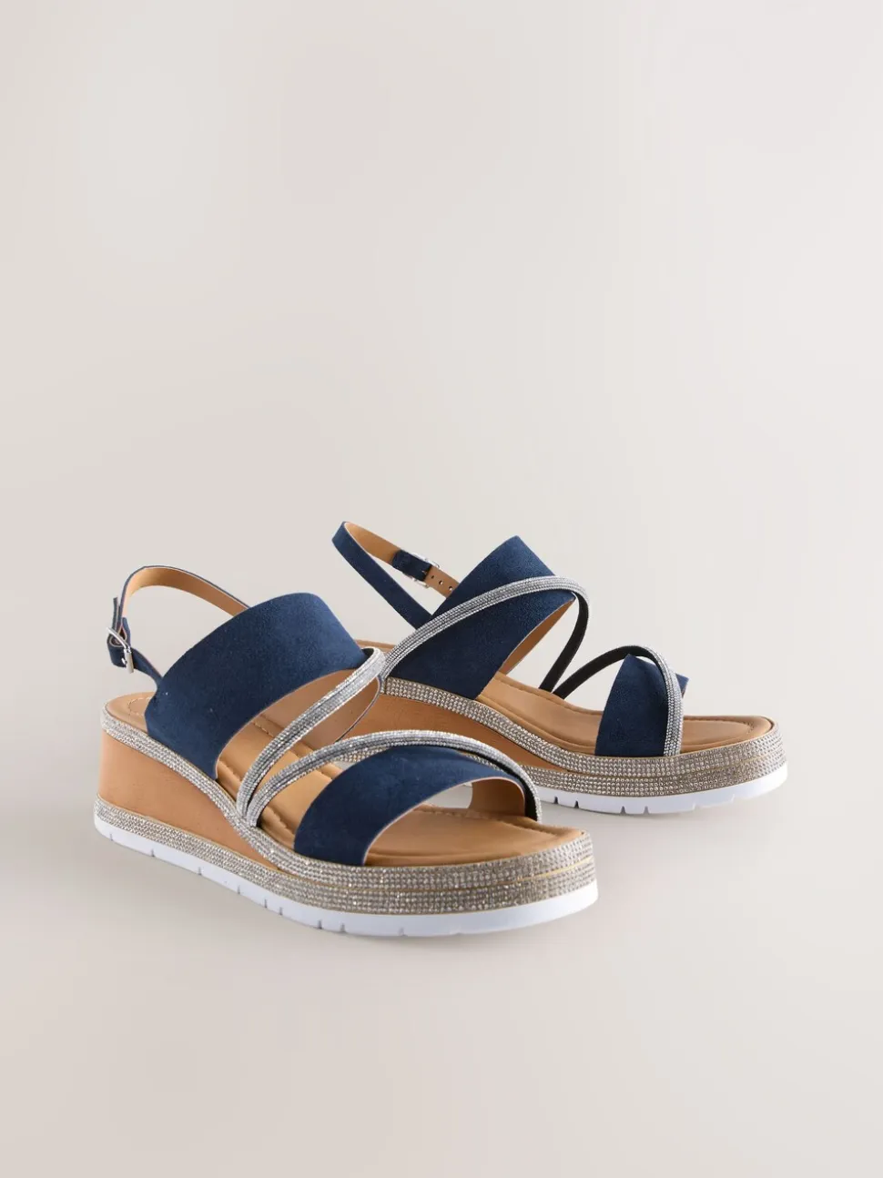 Bleu marine - Sandales compensées de sport à bride arrière en cuir