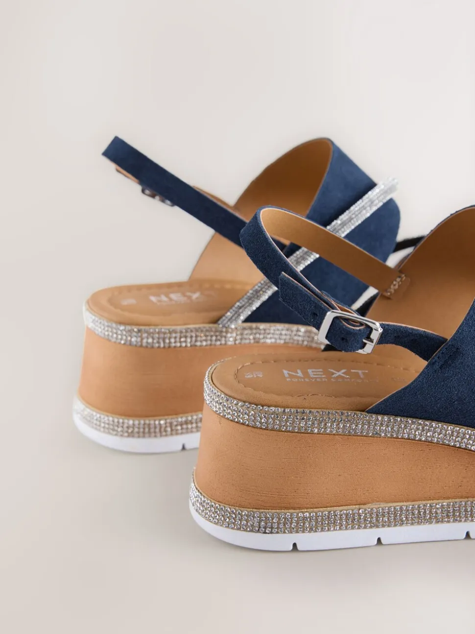 Bleu marine - Sandales compensées de sport à bride arrière en cuir