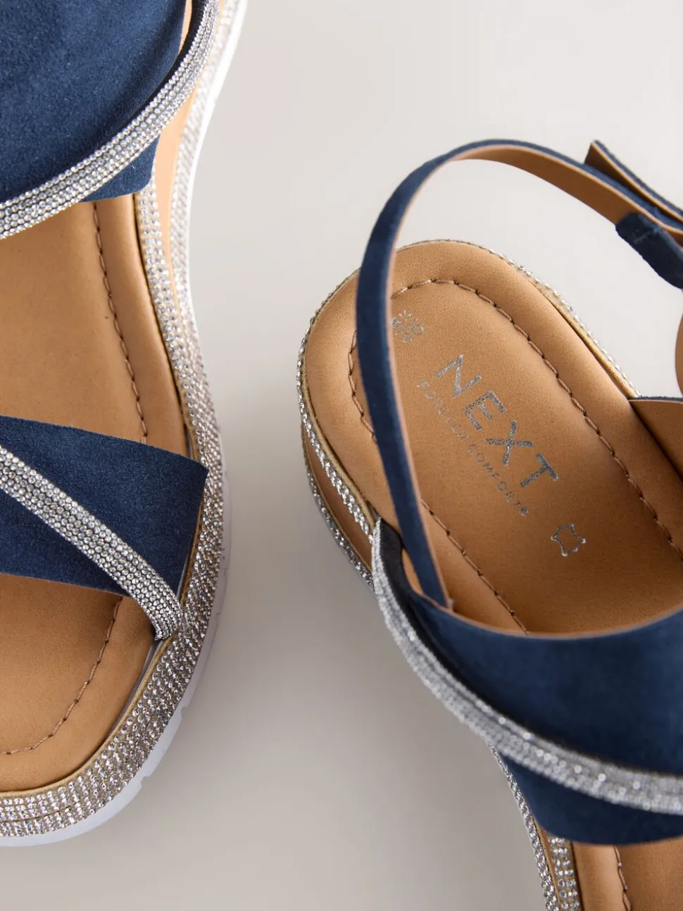 Bleu marine - Sandales compensées de sport à bride arrière en cuir