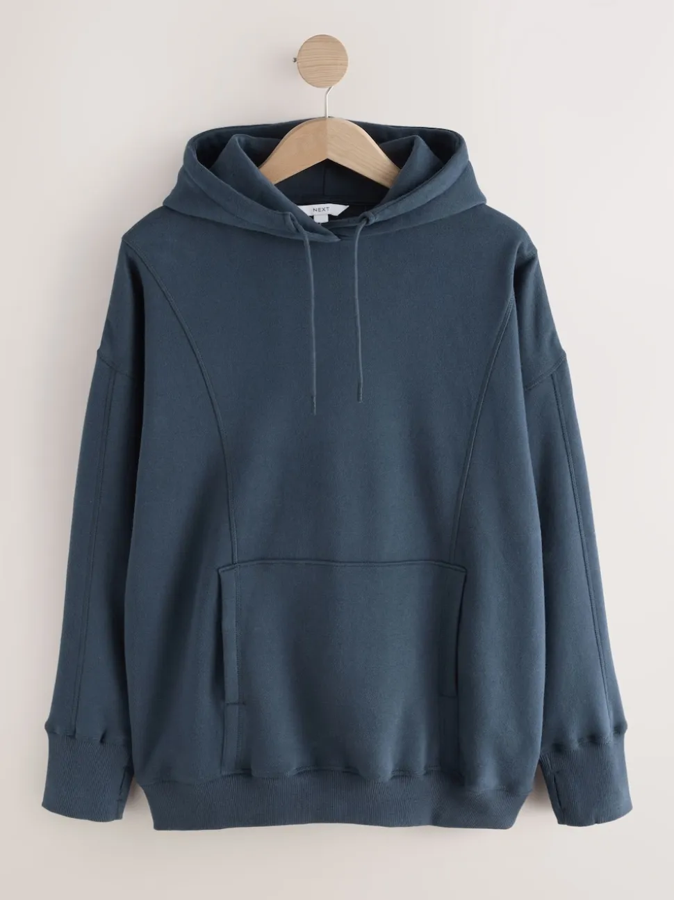 Bleu marine - Sweat-shirt à capuche long actif à coutures apparentes ultra-doux avec poches