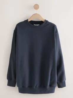 Bleu marine - Sweat-shirt long Essentiels coupe décontractée avec poches