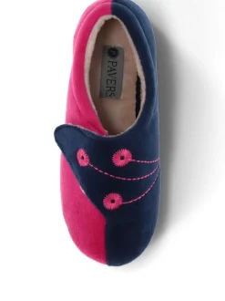 Bleu marine framboise - Pavers femme Chaussons entièrement à fermeture tactile avec semelle permassique