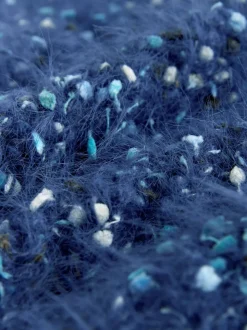 Bleu marine moucheté - Pull à Texture duveteuse à col en V