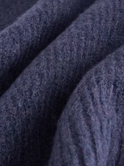 Bleu marine rayé - Pull en maille à bordure en dentelle avec écharpe