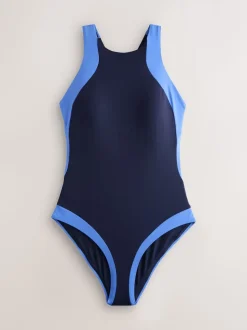 Bleu marine/bleu - Maillot de bain dos nu à col montant pour le contrôle du ventre