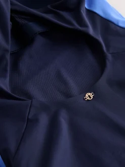 Bleu marine/bleu - Maillot de bain dos nu à col montant pour le contrôle du ventre