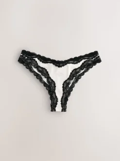 Bleu marine/Champagne - Lot de 2 culottes brésiliennes brillantes et bordées de dentelle