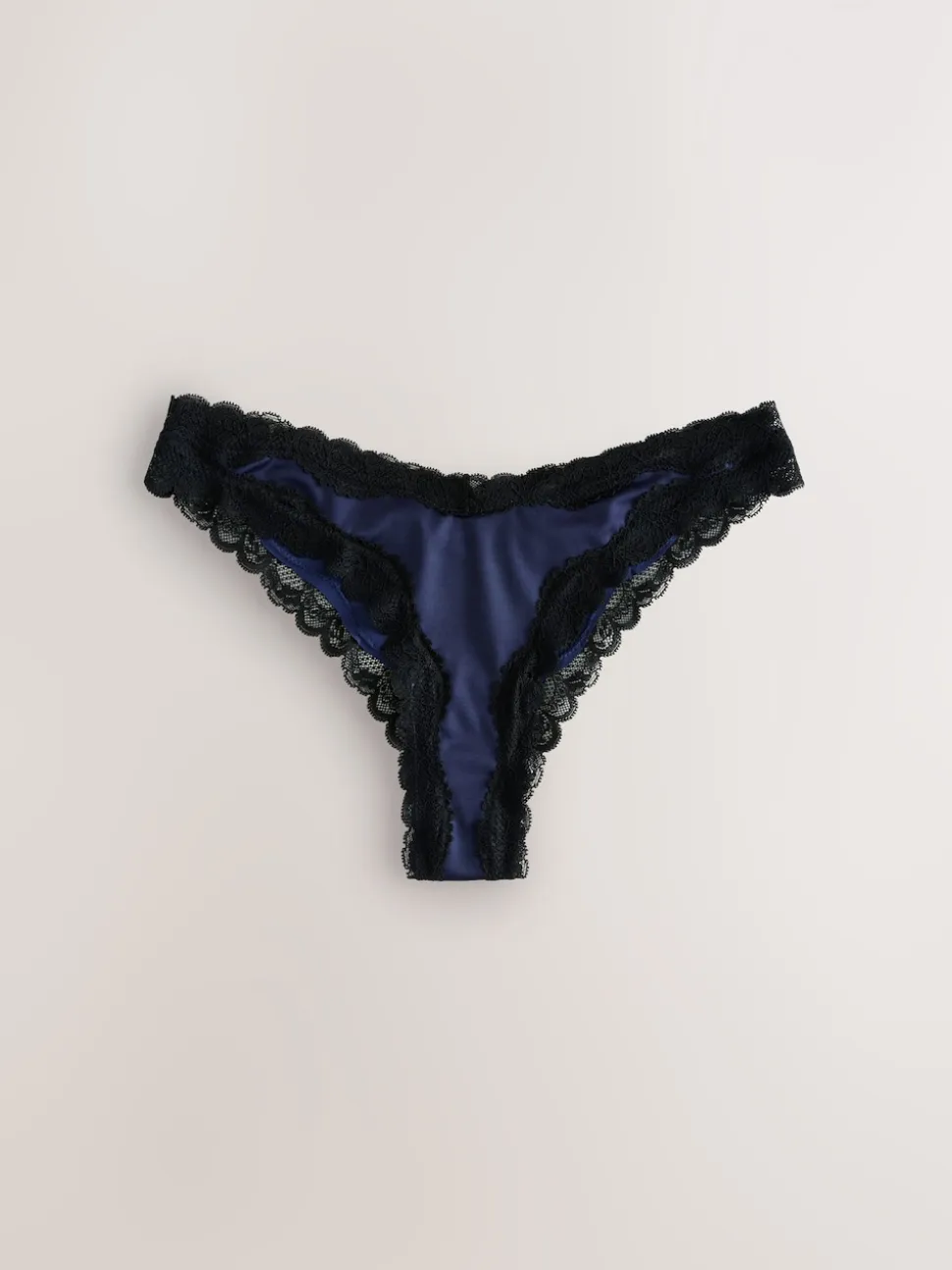 Bleu marine/Champagne - Lot de 2 culottes brésiliennes brillantes et bordées de dentelle
