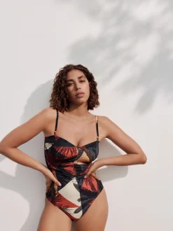 Bleu marine/orange palmier - Maillot de bain bandeau gainant
