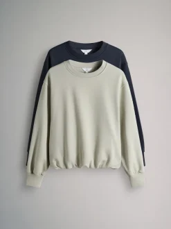 Bleu marine/vert sauge - The Set lot de 2 Sweat-shirts à ourlet boule