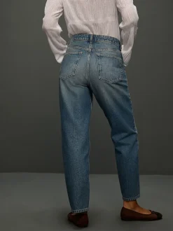 Bleu Milieu à pois - Jean droit taille milieu avec écharpe