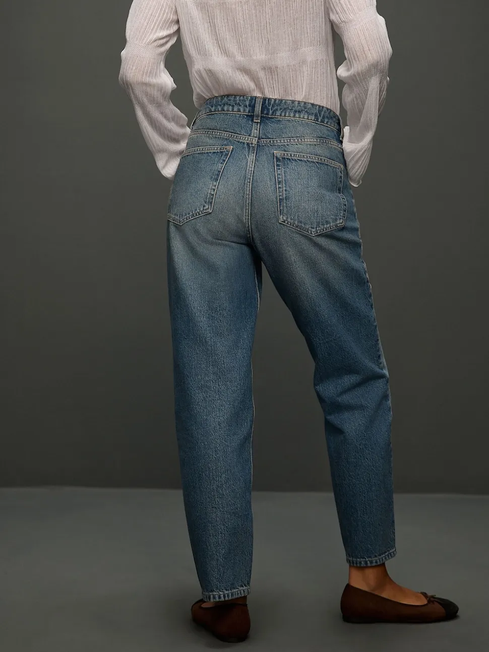 Bleu Milieu à pois - Jean droit taille milieu avec écharpe