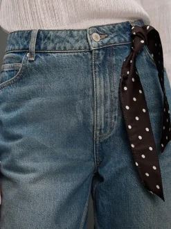 Bleu Milieu à pois - Jean droit taille milieu avec écharpe