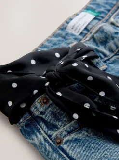 Bleu Milieu à pois - Jean droit taille milieu avec écharpe