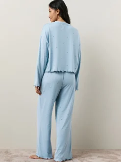 Bleu motif étoiles - Pyjama à manches longues doux cœur
