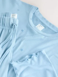 Bleu motif étoiles - Pyjama à manches longues doux cœur