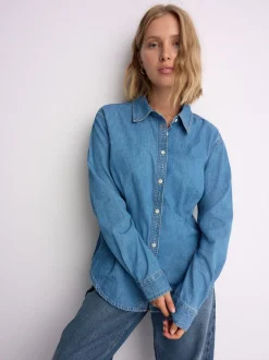 Bleu moyen - Chemise en Denim ajustée à taille cintrée