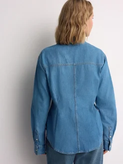 Bleu moyen - Chemise en Denim ajustée à taille cintrée