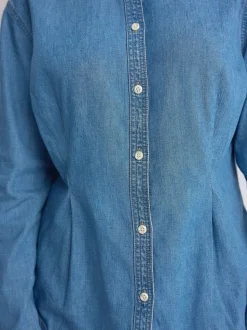 Bleu moyen - Chemise en Denim ajustée à taille cintrée