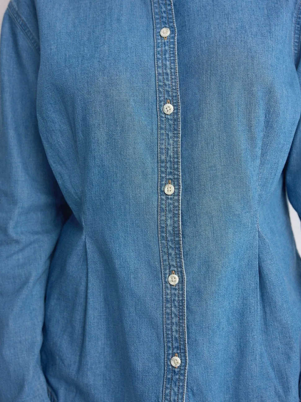 Bleu moyen - Chemise en Denim ajustée à taille cintrée