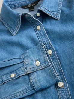Bleu moyen - Chemise en Denim ajustée à taille cintrée