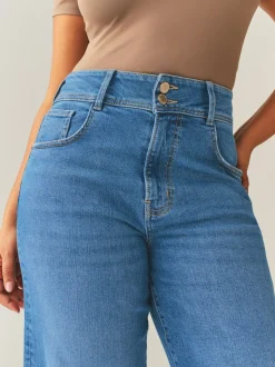 Bleu moyen - Jean sablier large stretch taille haute