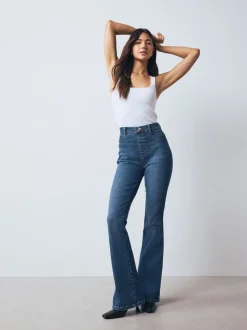 Bleu moyen - Jean évasé à enfiler Flexi Fit à taille haute