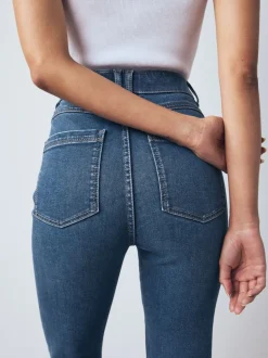 Bleu moyen - Jean évasé à enfiler Flexi Fit à taille haute
