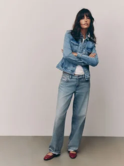 Bleu moyen - Jean Veste ajustées