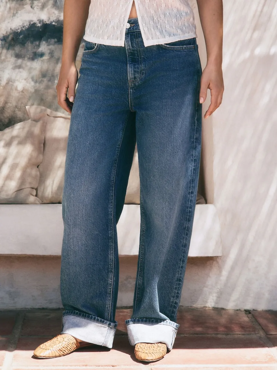Bleu moyen - Jeans Boyfriend Turn Up