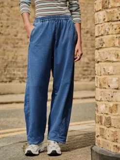 Bleu moyen - Pantalons Coupe ballon en Denim jersey