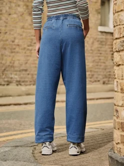 Bleu moyen - Pantalons Coupe ballon en Denim jersey
