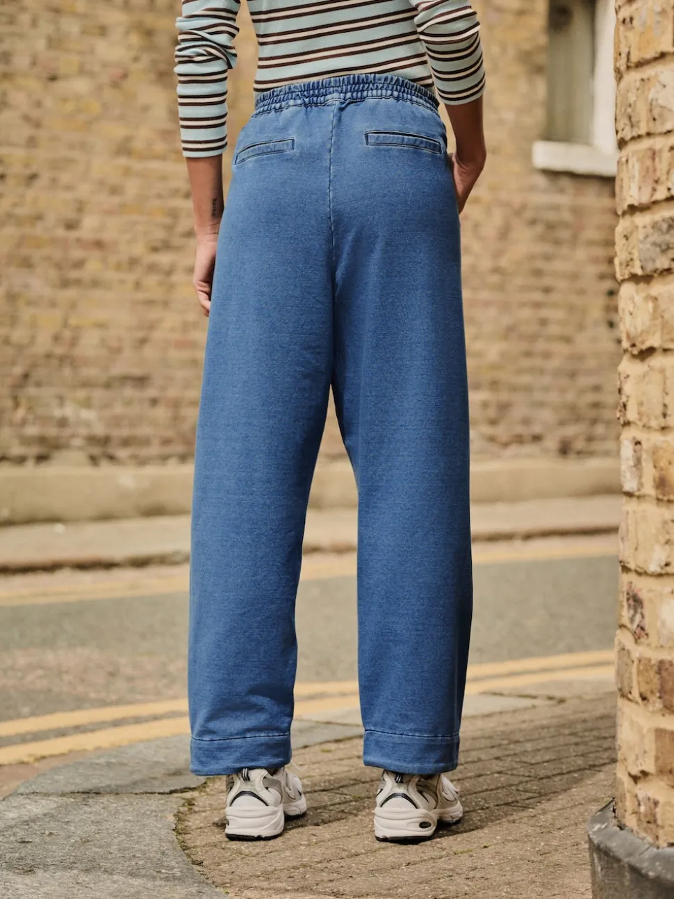 Bleu moyen - Pantalons Coupe ballon en Denim jersey